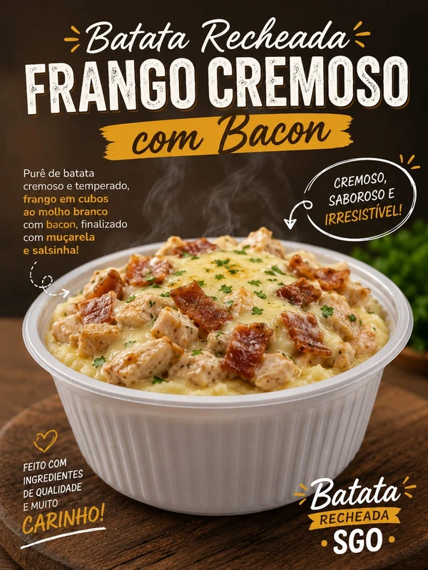 Bata Recheada Frango Cremoso com Bacon