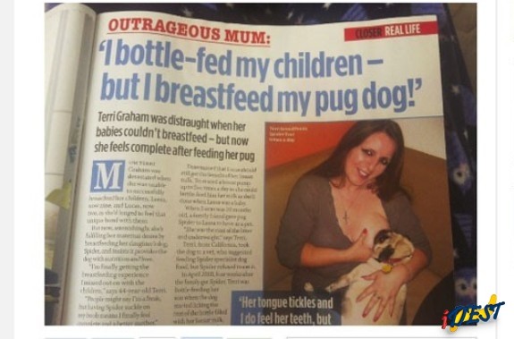 Mulher provocou polêmica ao amamentar cão de estimação