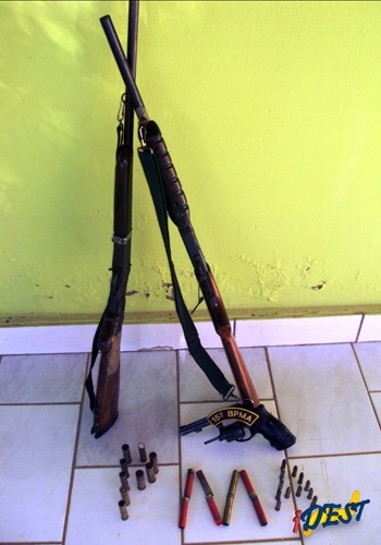 Armas e munições apreendidas na carvoaria