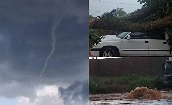 São Gabriel do Oeste tem tempestade rápida, queda de árvores e registro de nuvem funil