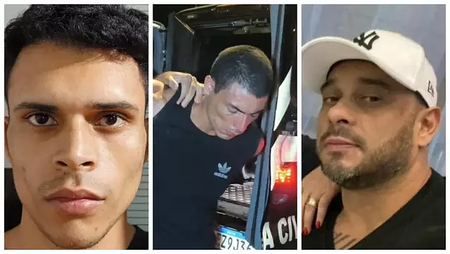 Denis Barbosa (à esquerda), Alexsander Borges (centro) e Claudio Arruda, já presos pelo crime; o 4º detido é adolescente