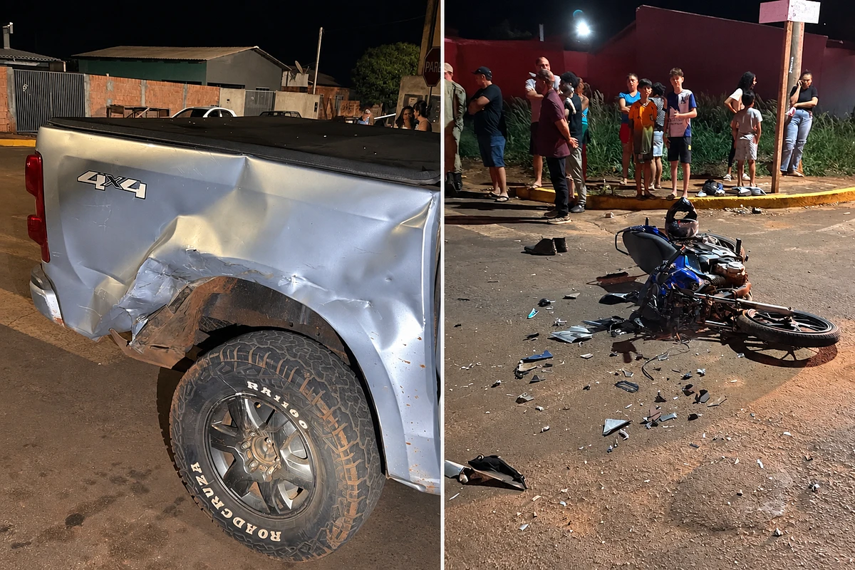 Teste aponta 0,54 mg/L de álcool e motorista de S10 é levado à delegacia após acidente com motociclista em São Gabriel do Oeste