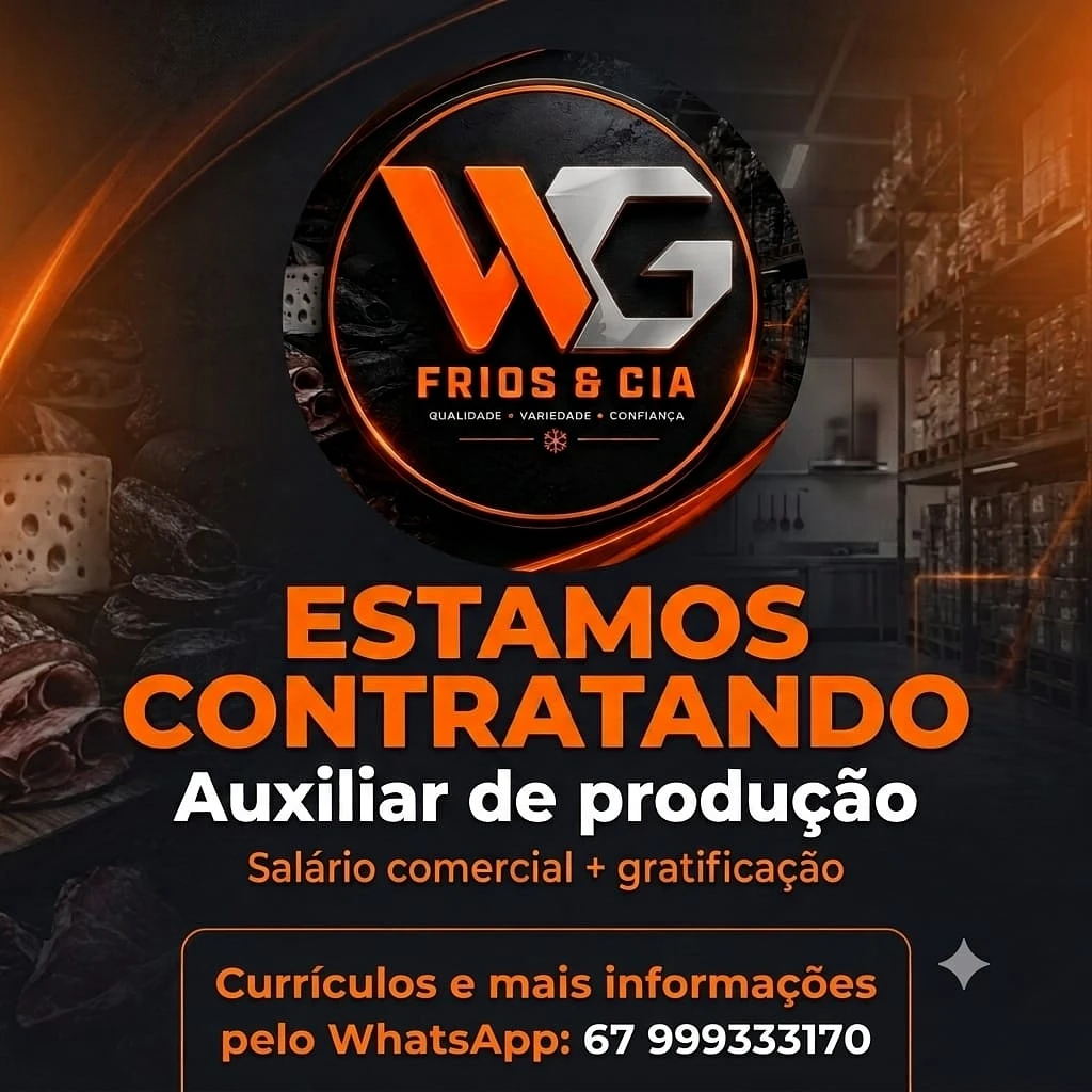 WG Frios & Cia está contratando auxiliar de produção em São Gabriel do Oeste