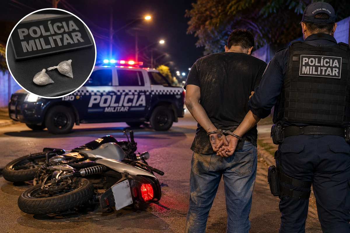 Motociclista foi detido após fuga da Polícia Militar em São Gabriel do Oeste; segundo o registro, foram encontrados 1,2 grama de substância análoga à cocaína.